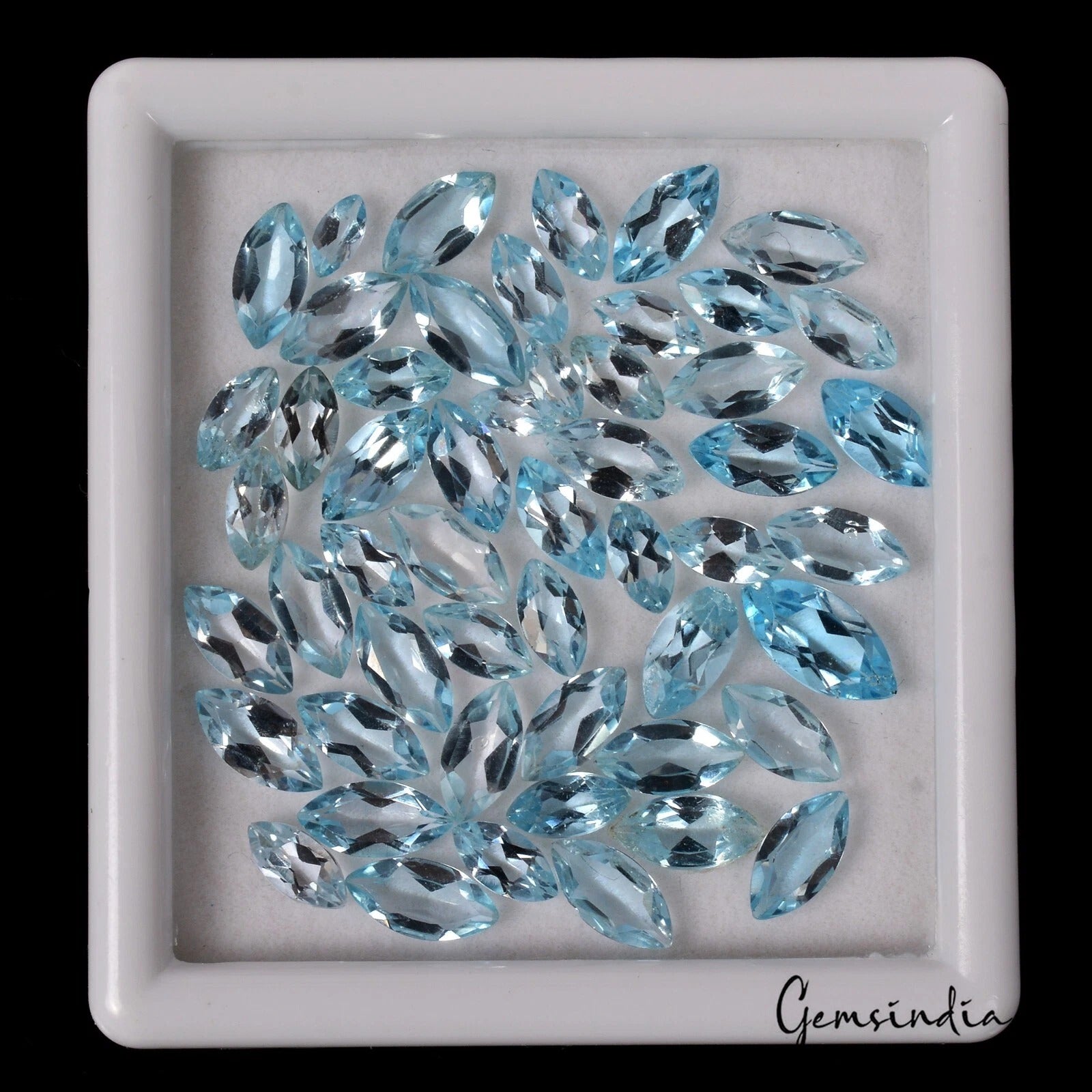 Blue Topaz Lot, Loose Gemstone, Marquise Cut, Untreated — 52 Pieces, 5mm To 11mm, 44.00 Ct