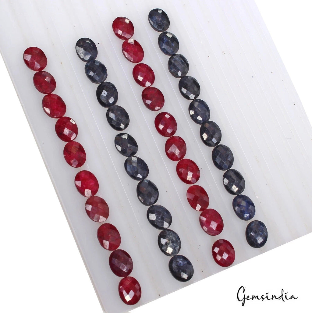 143.60 Ct Natural Ruby Sapphire 10x8mm Oval Checker Cut Jewelry Gemstones/ 40 Pc