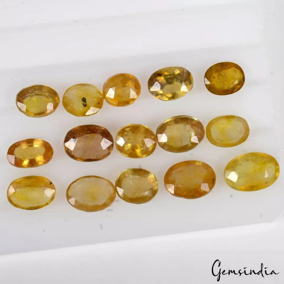 43.80 Cts/15 Pcs Natural Untreated Ceylon Yellow Sapphire Oval Gems For Jewelry
