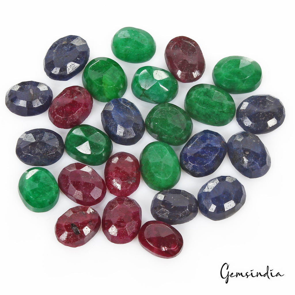 400 Cts/25 Pcs Natural Multi Color Ruby Emerald Sapphire Oval Cut Loose Gems Lot