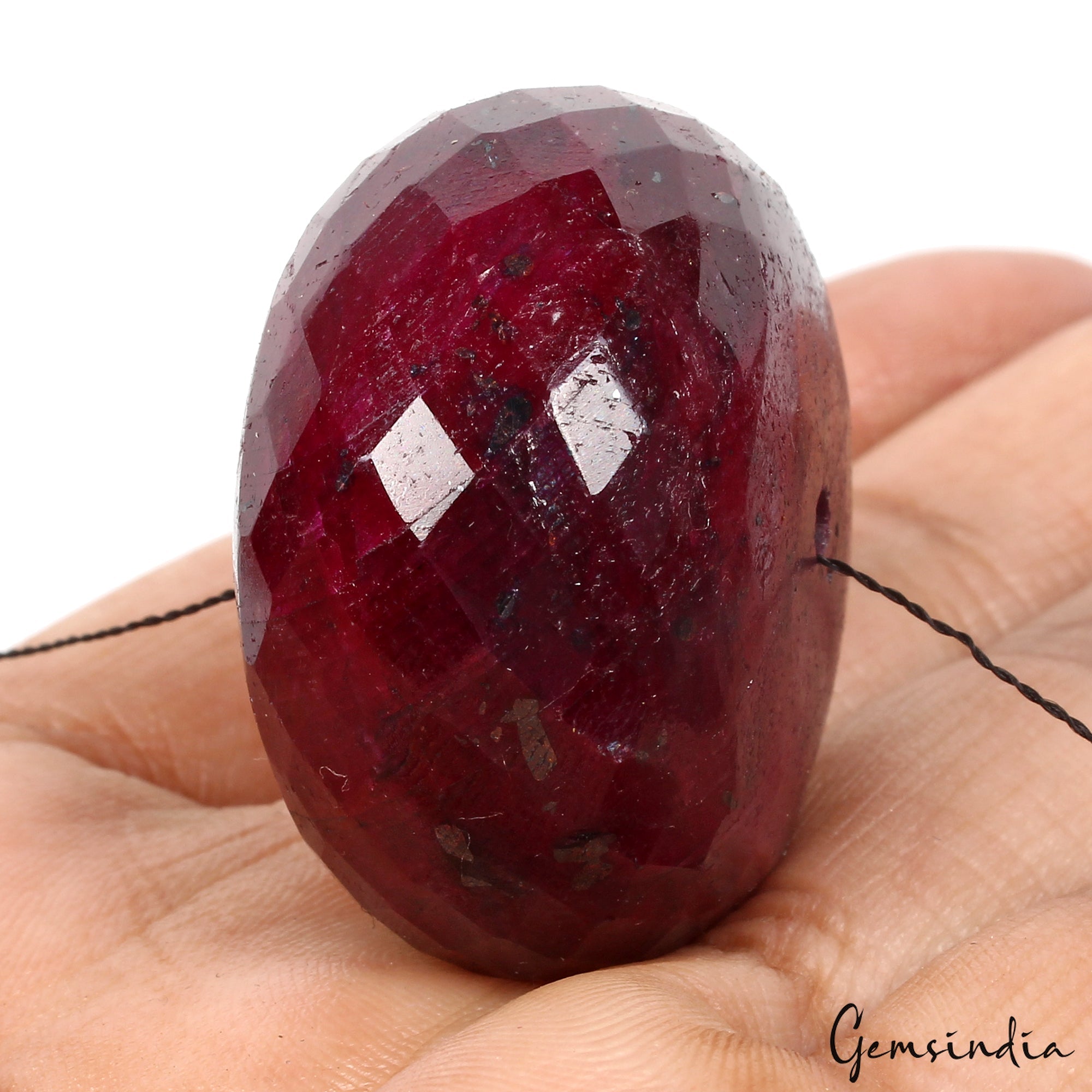 Giant 340 Ct Natural Earth Mined Ruby Gem 37mm Round Checker Cut Certified Bead