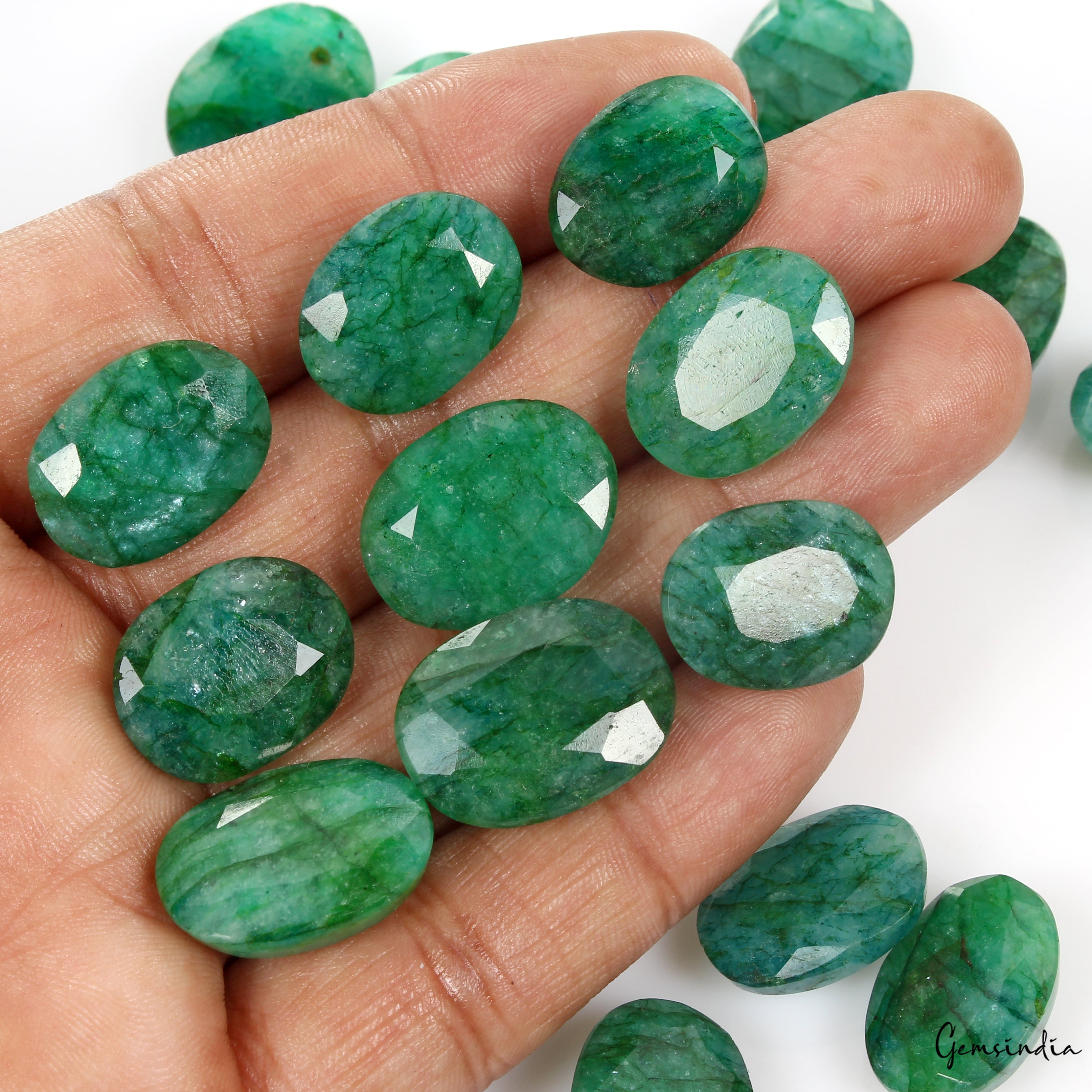 320 Ct Natural Oval Cut AAA+ Brazilian Green Emerald Loose Gemstones Lot~18 Pcs
