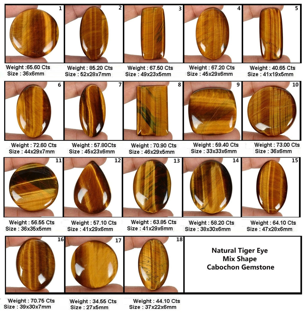 Tiger Eye Lot, Cabochon, Untreated, Yellow — 18 Pieces, 27mm to 52mm, 1100 Ct, Madagascar
