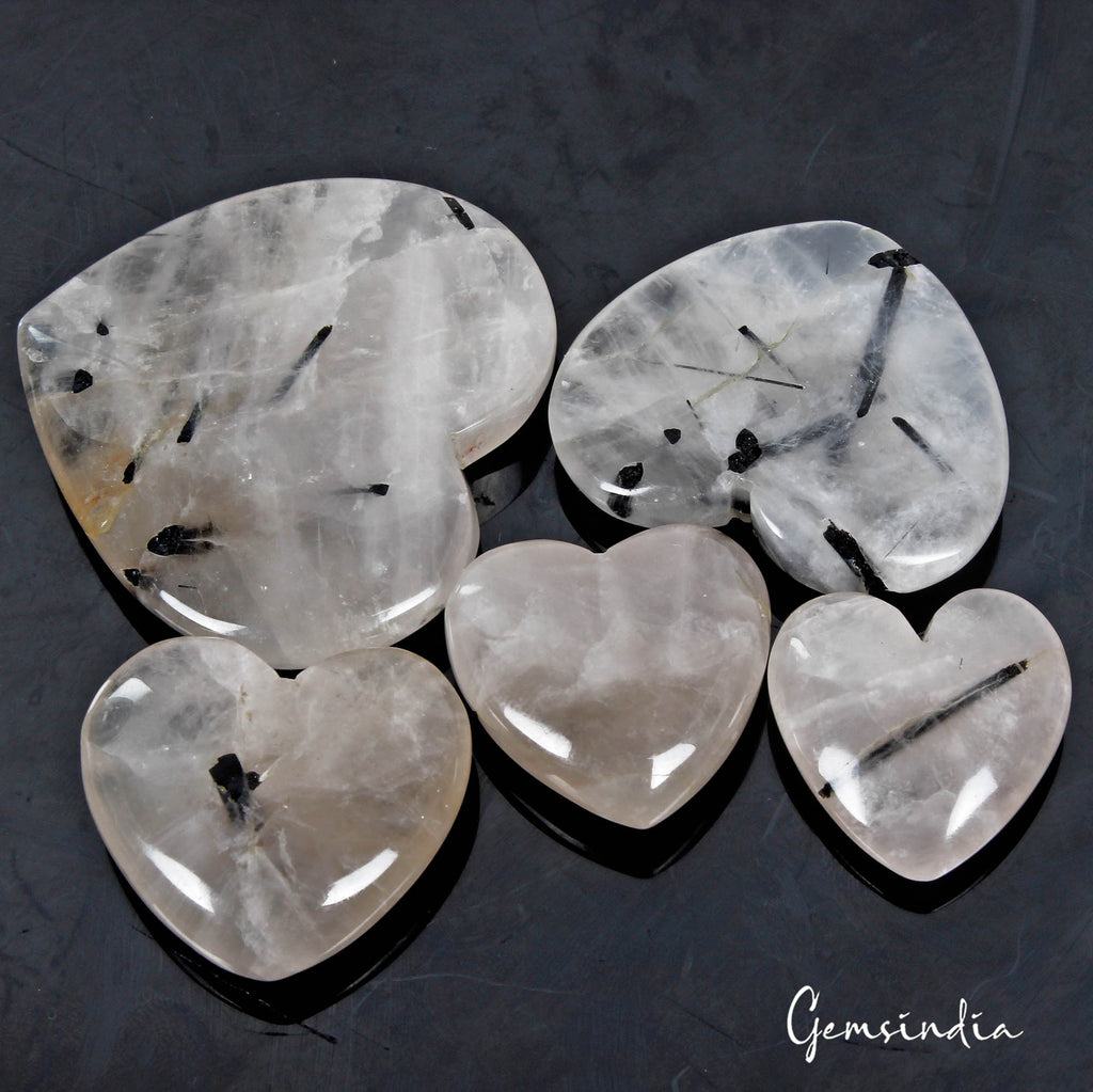 360 Cts/5 Pcs Natural Untreated Rutile Quartz Heart Shape Loose Gems For Jewelry
