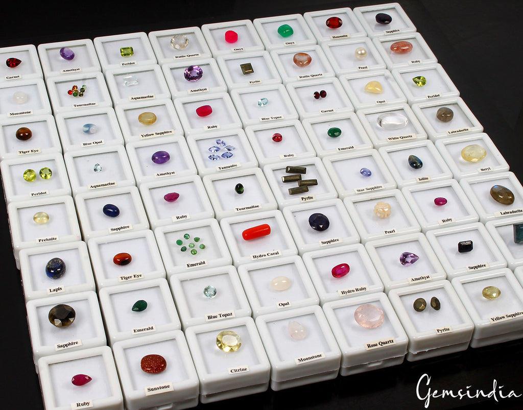 87 Pcs Estate Genuine Semi Precious Loose Mix Cut Multi Gems 64 Box Collection