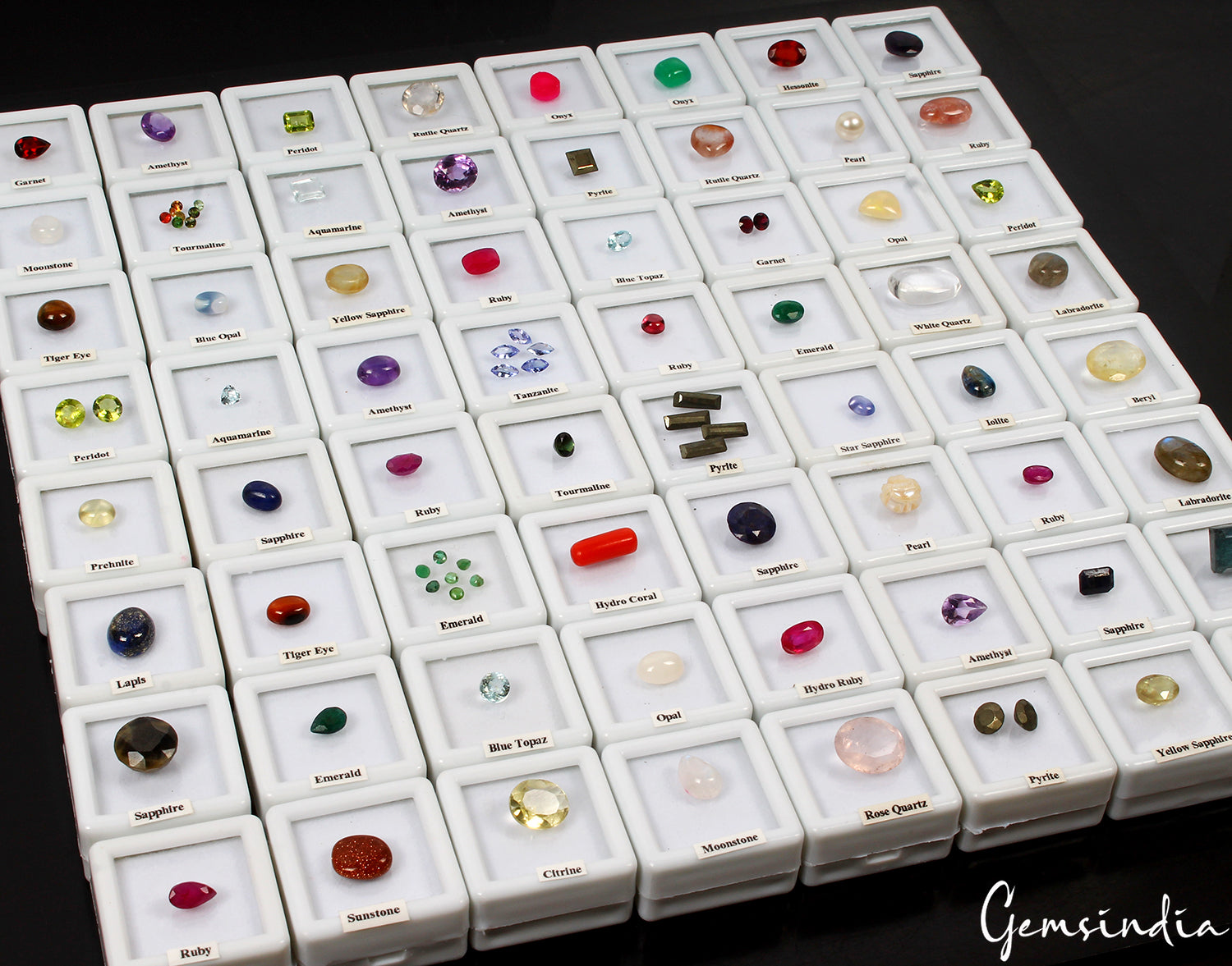 87 Pcs Estate Genuine Semi Precious Loose Mix Cut Multi Gems 64 Box Collection