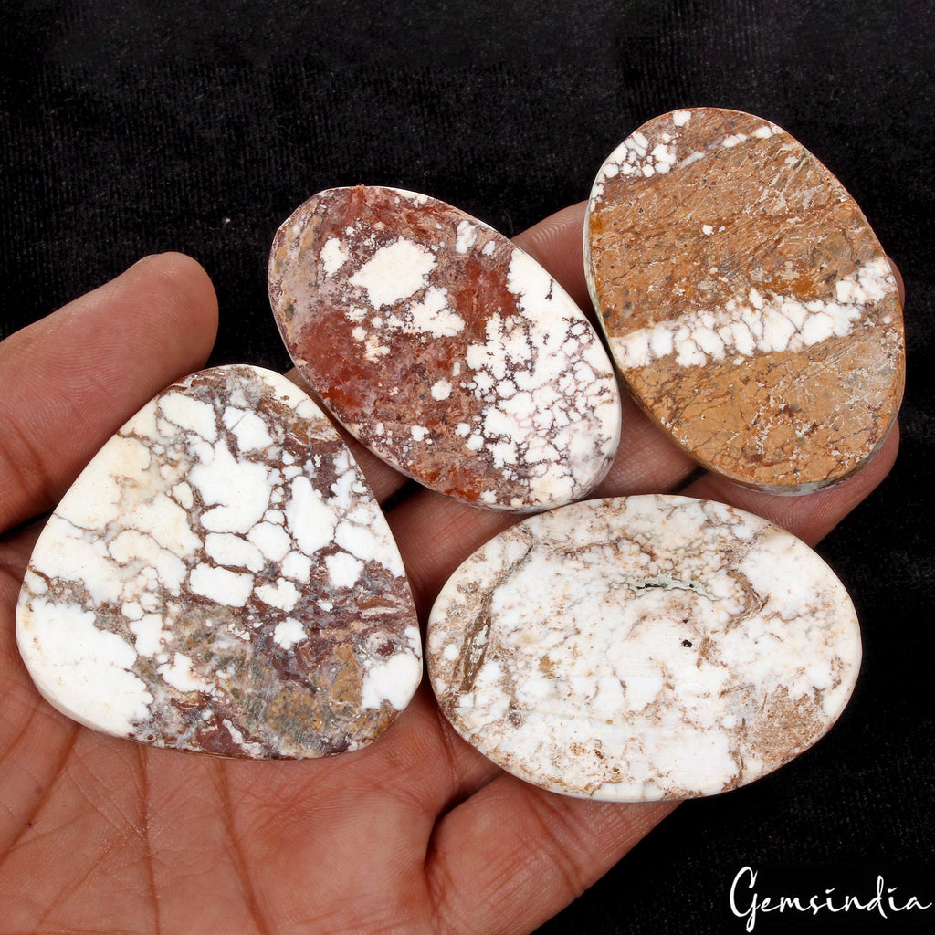 560 Cts/4 Pcs Natural Spiderweb Untreated White Buffalo Turquoise Cab Loose Gems