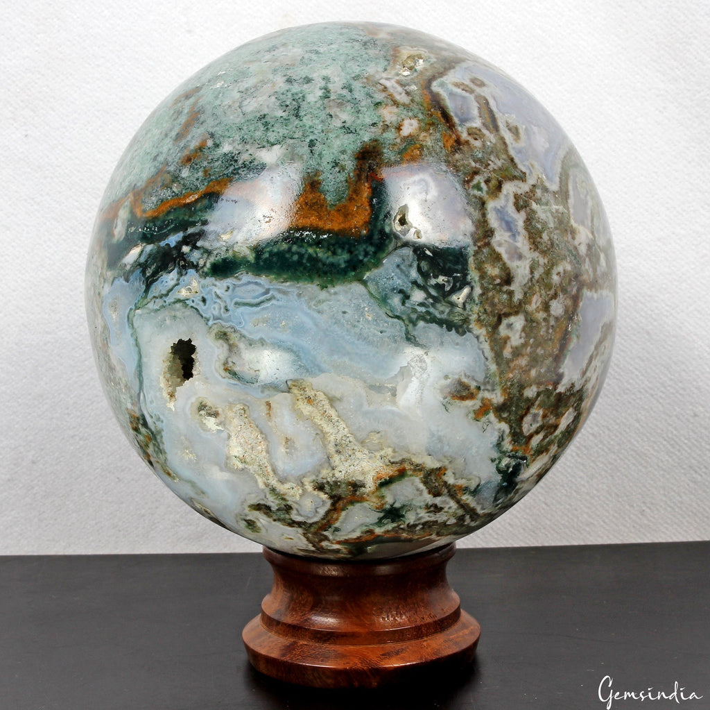 4.25 in Large Natural Moss Agate Geode Druzy Sphere Quartz Crystal Ball Healing