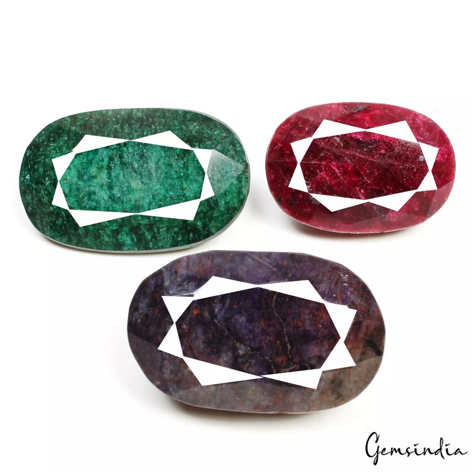 1250 Ct Natural Ruby Emerald Sapphire Lot 3 Pcs Oval Cut Loose Gemstones 50-61mm