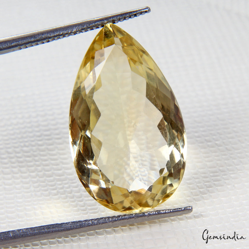 Certified 11.30 Ct Natural Untreated Brazilian Yellow Citrine Pear Cut Loose Gem