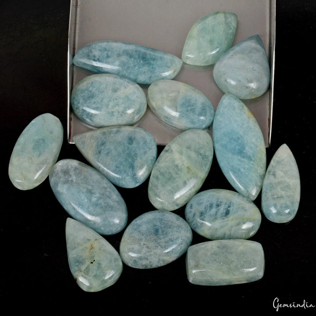 15 Pcs Natural Aquamarine Beryl 25mm-40mm Untreated Cabochon Loose Gemstones Lot