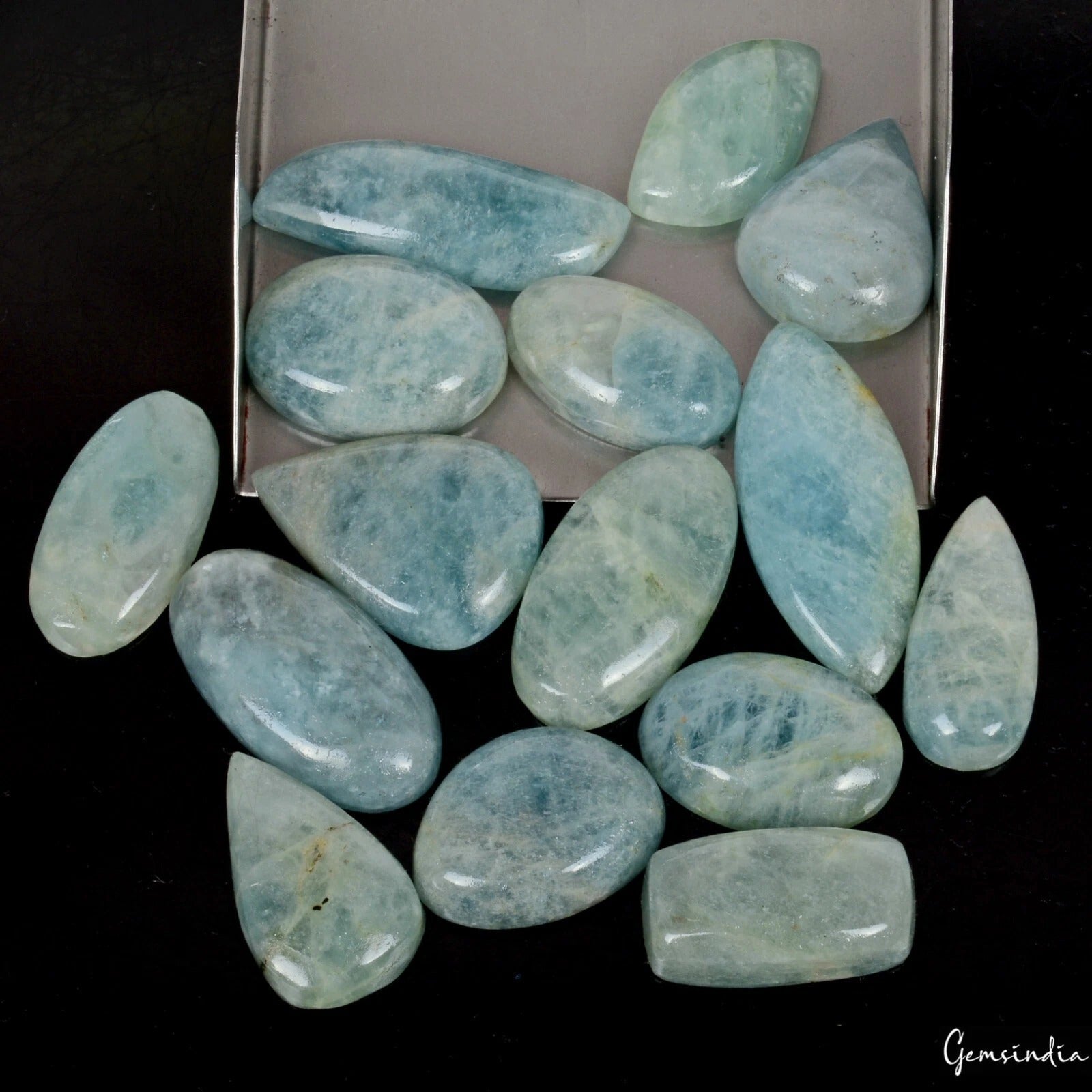 15 Pcs Natural Aquamarine Beryl 25mm-40mm Untreated Cabochon Loose Gemstones Lot