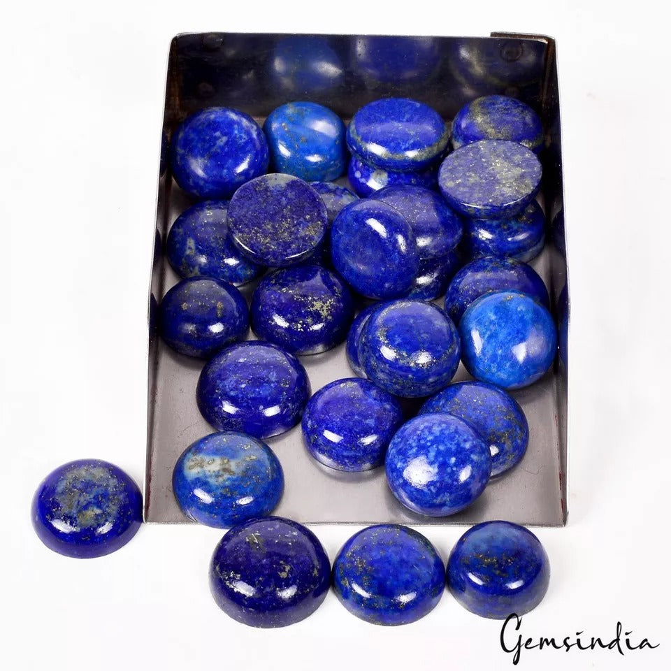 620 Ct/16-20mm Natural Gold Pyrite Lapis Lazuli Round Cab Loose Gems for Jewelry