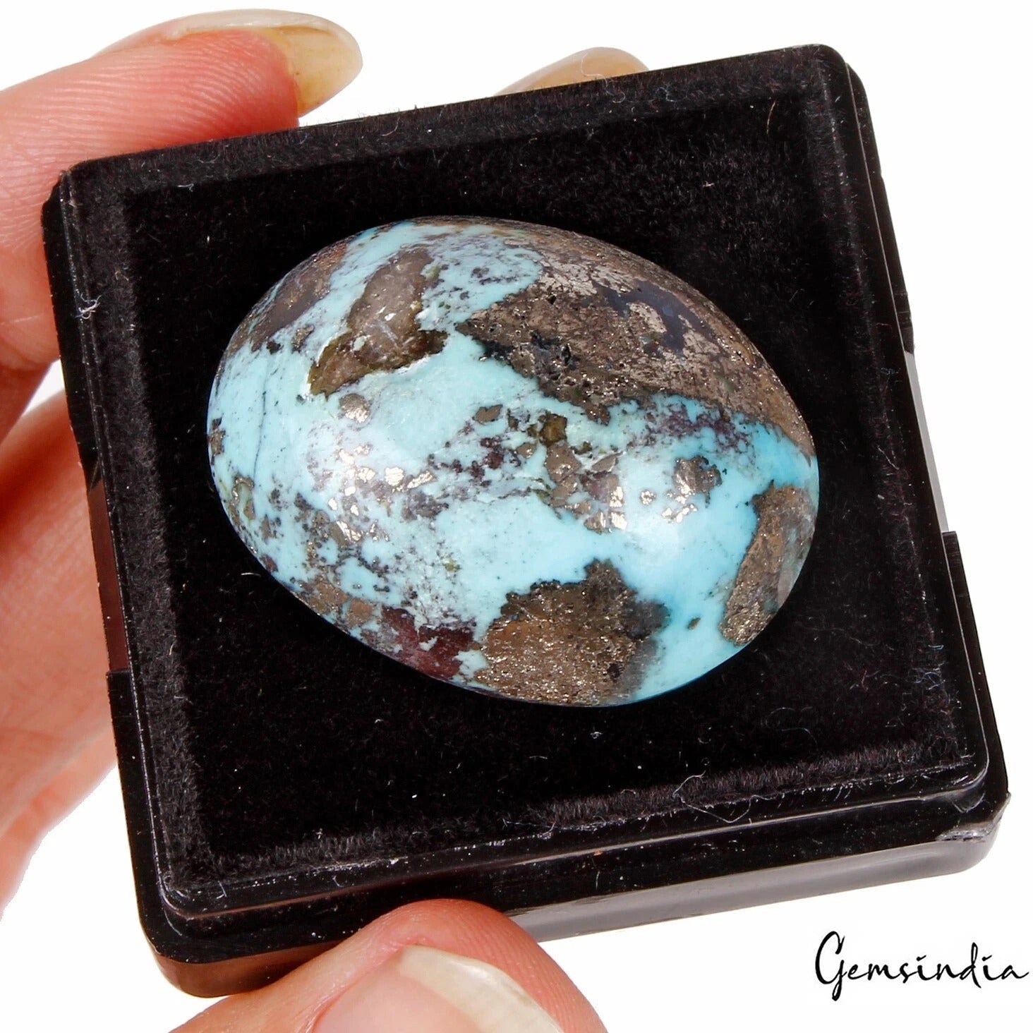 62.10 Cts Natural Untreated Copper Blue Turquoise Oval Cab Loose Gem For Pendant