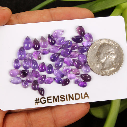 Amethyst Lot, Cabochon, Pear Cabochon, Untreated — 50 Pieces, 6mm to 9mm, 40.80 Ct, Brazil