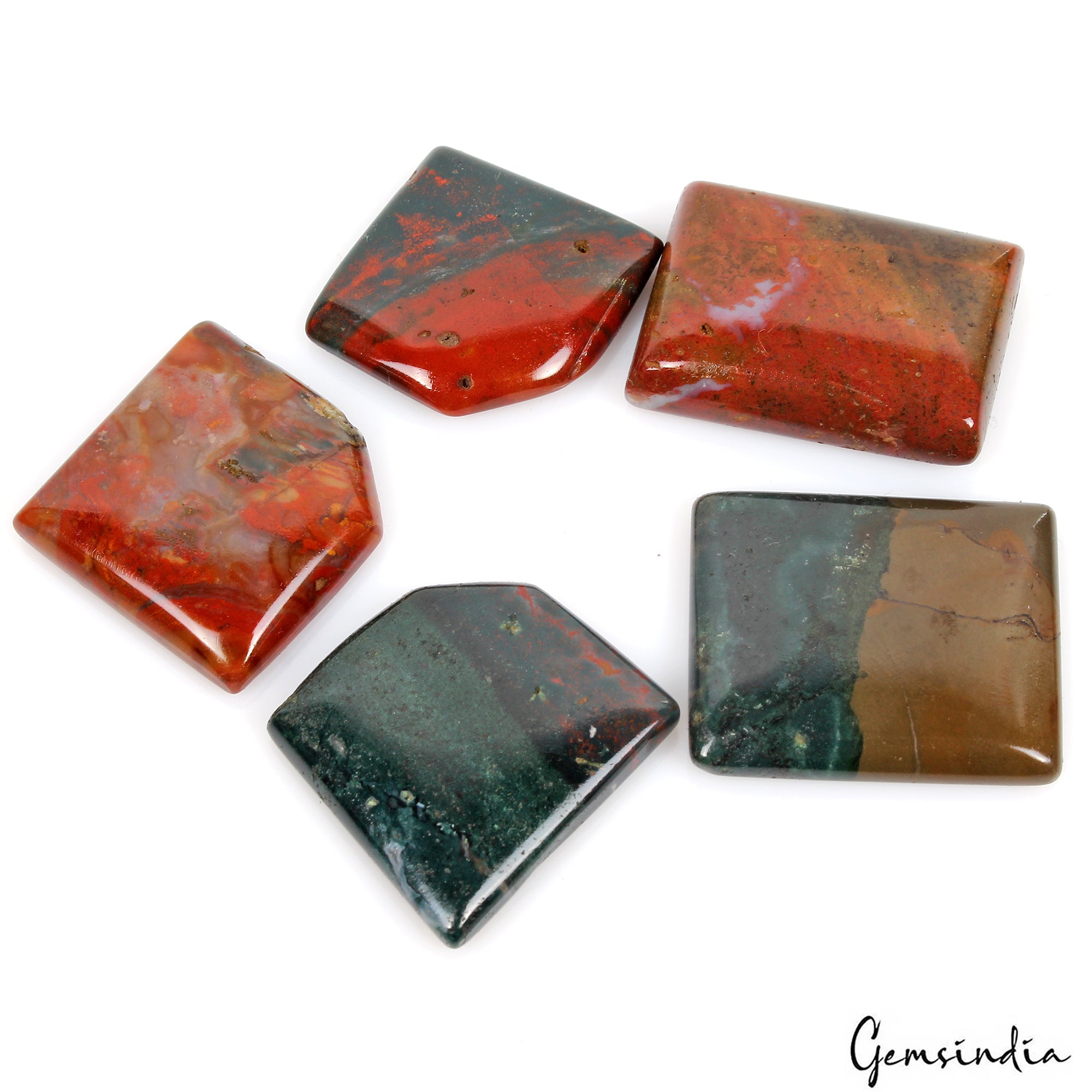 162.60 Ct/5 Pcs Natural Untreated Red Green Bloodstone Jasper Mix Cabochon Gems