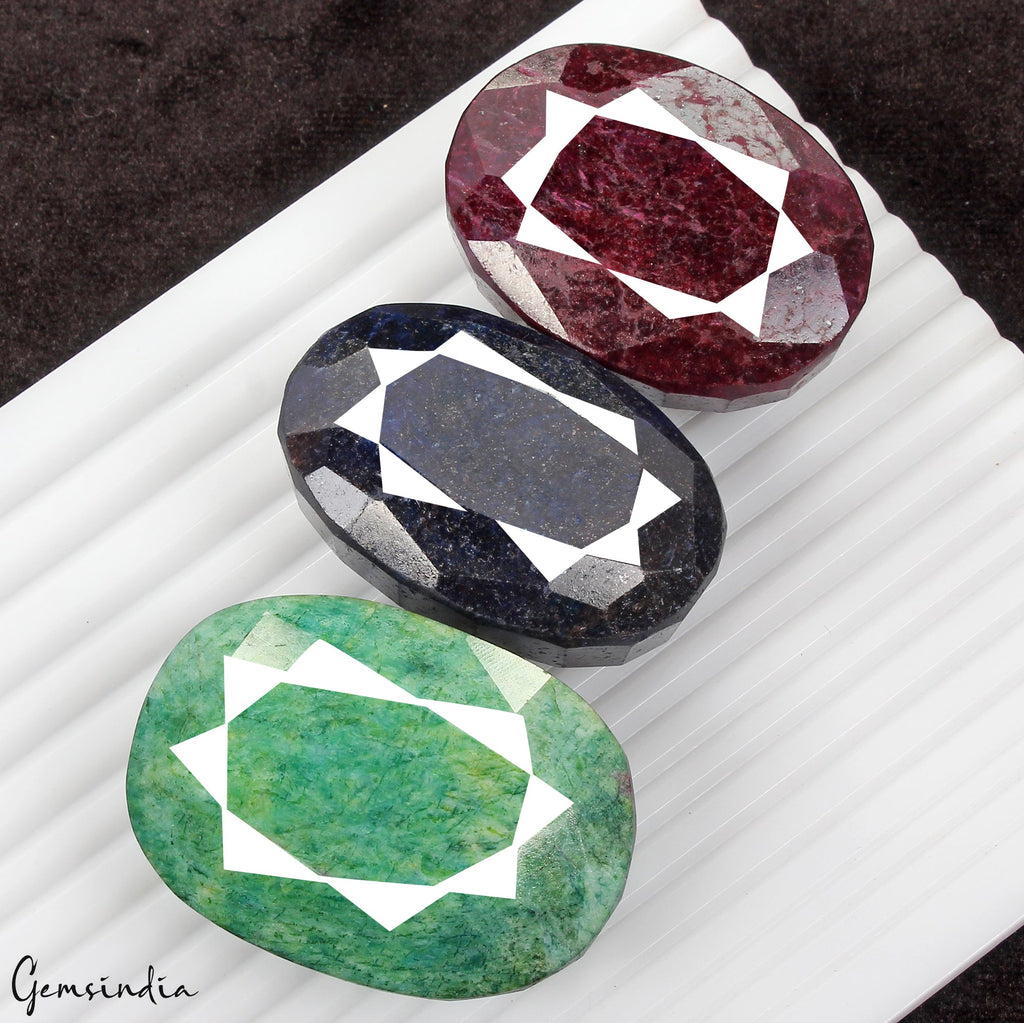 1680 Ct Natural Red Ruby, Blue Sapphire & Green Emerald Loose Gemstone Oval Cut