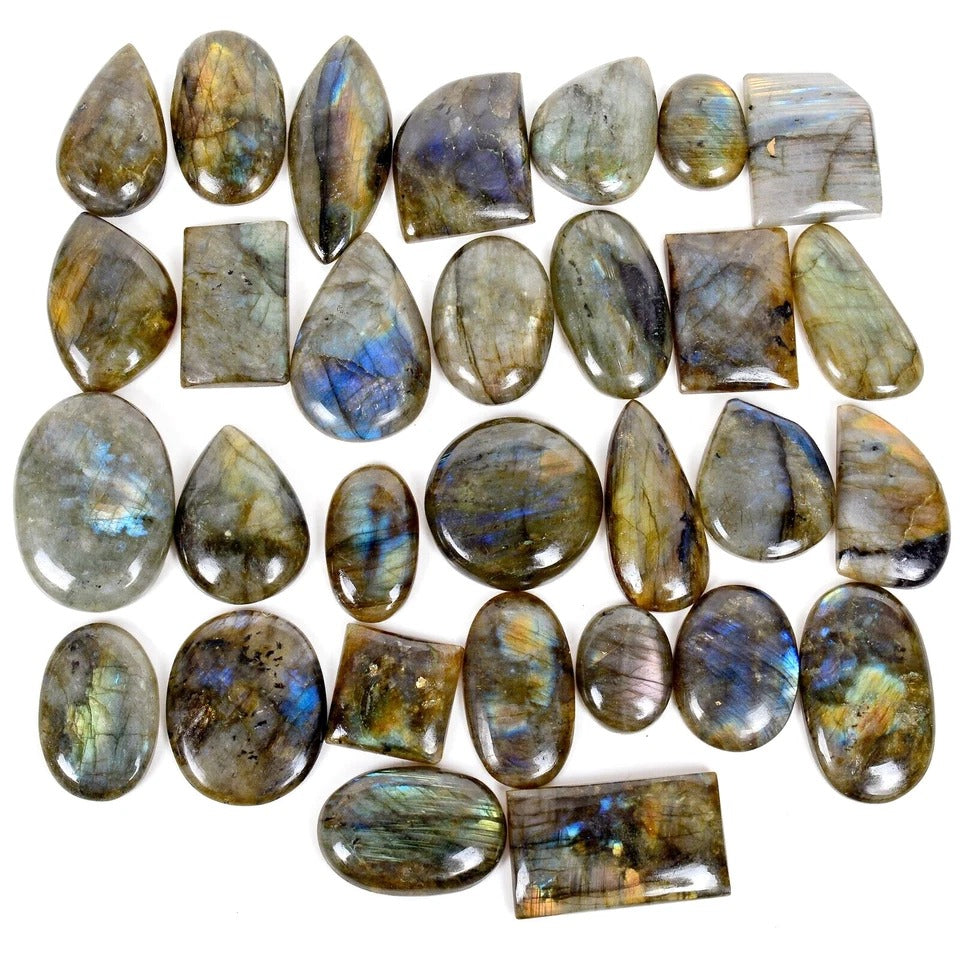 Labradorite Lot, Cabochon, Untreated — 30 Pieces, 24mm to 50mm, 1750 Ct