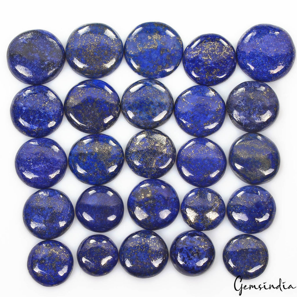 600 Cts/25 Pcs Natural Blue Lapis Lazuli Gold Pyrite Round Cab Gems For Jewelry