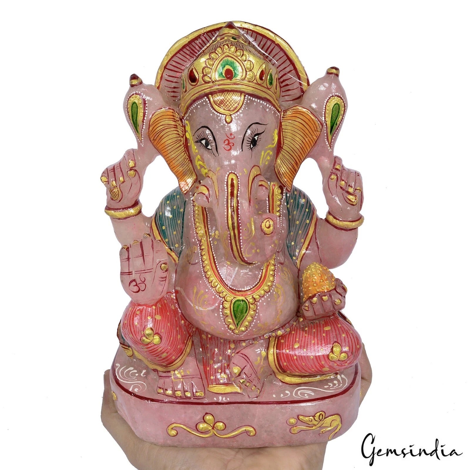 Rose Quartz Ganesha Figurine, Untreated, Pink — 9x6x3.75 Inches, 3.678 Kg (18390 Ct), India