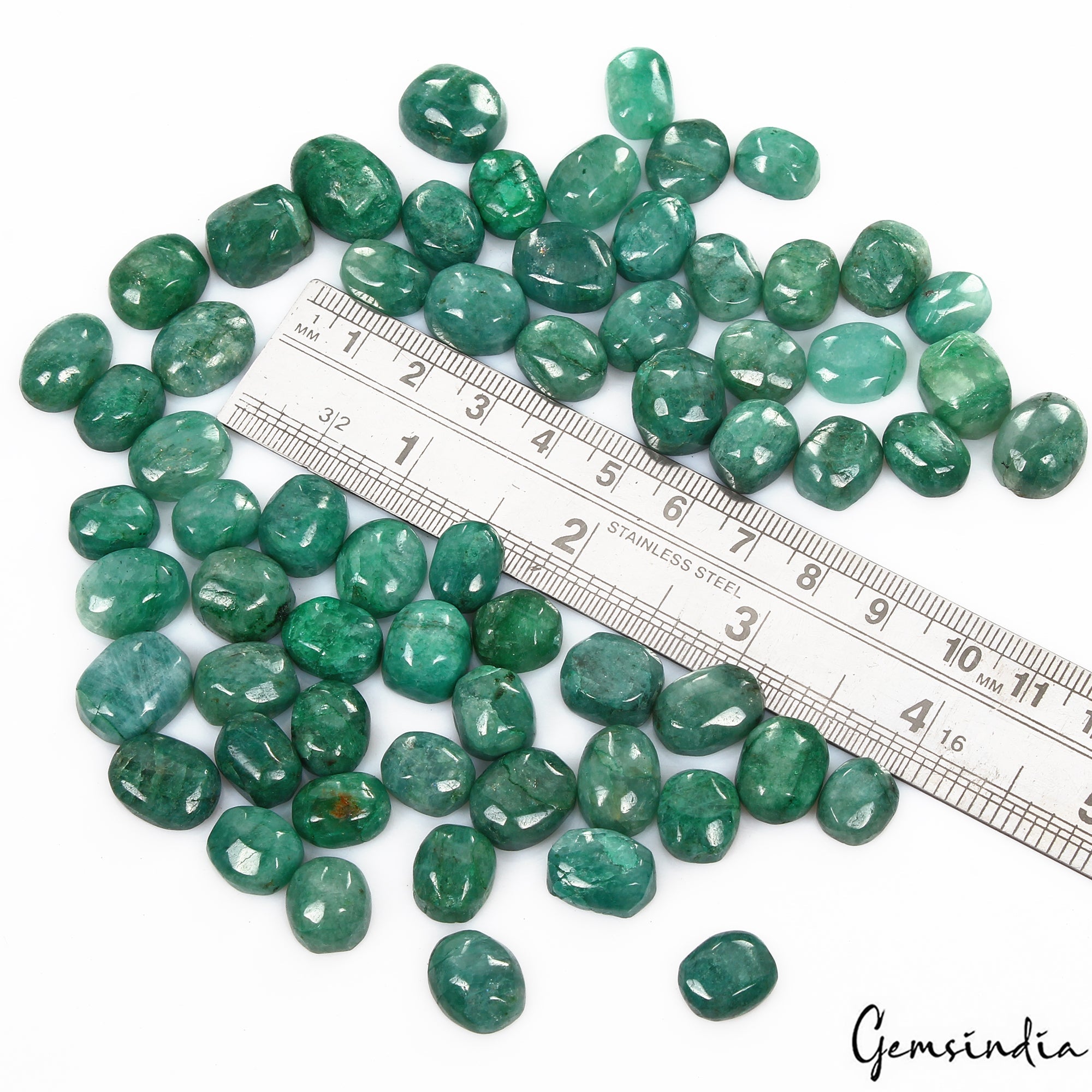 Certified 470 Cts/64 Pcs Natural Green Emerald Oval Cab Loose Gems For Jewelry