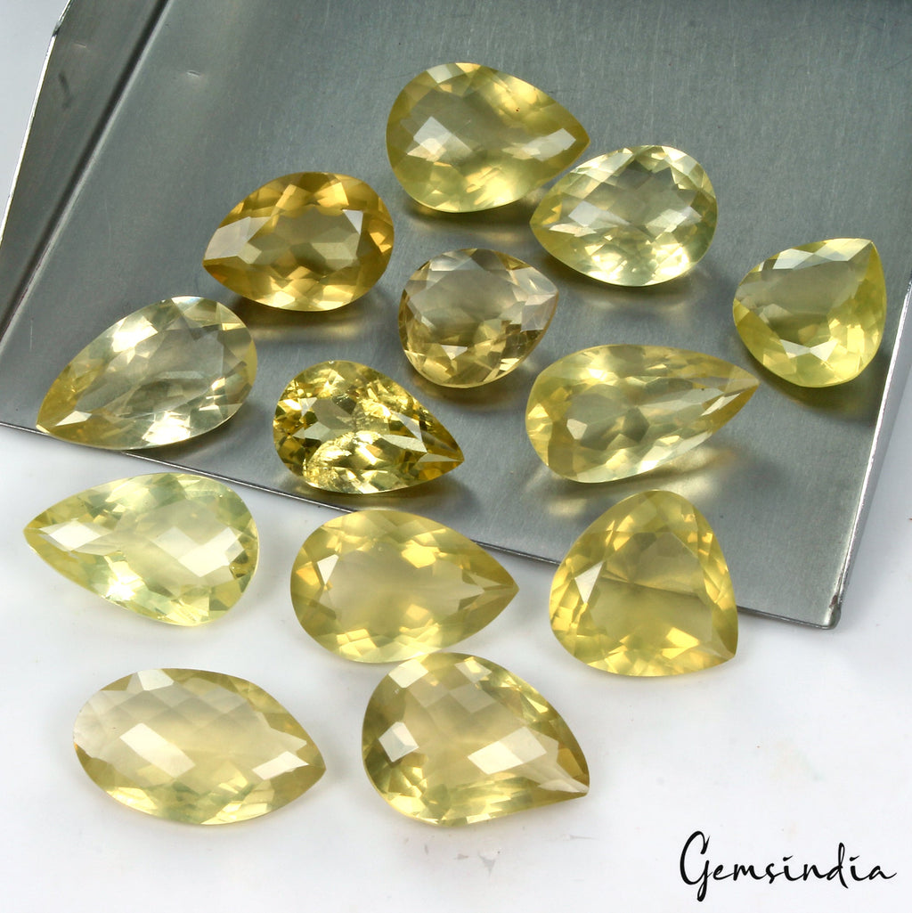 Natural Lemon Quartz Pear Cut Loose Gemstone Lot 13 Pcs 16-23 MM 164.60 Cts