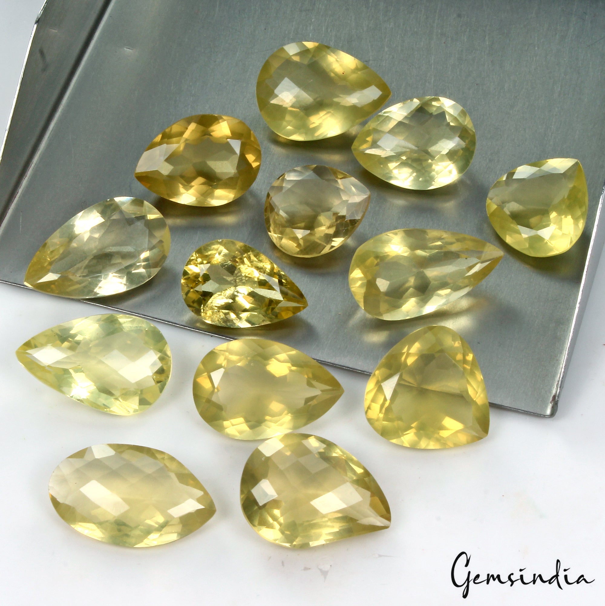 Natural Lemon Quartz Pear Cut Loose Gemstone Lot 13 Pcs 16-23 MM 164.60 Cts