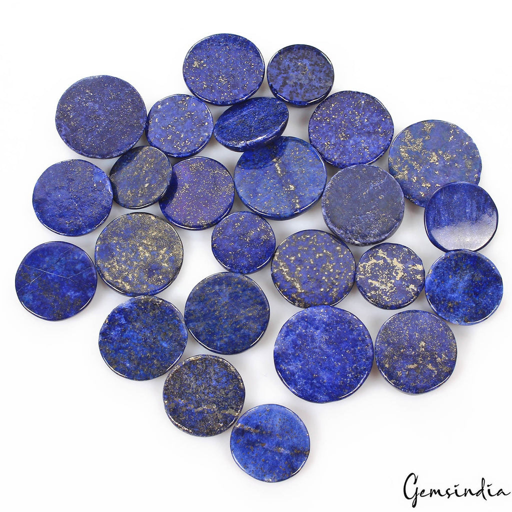 600 Cts/25 Pcs Natural Blue Lapis Lazuli Gold Pyrite Round Cab Gems For Jewelry