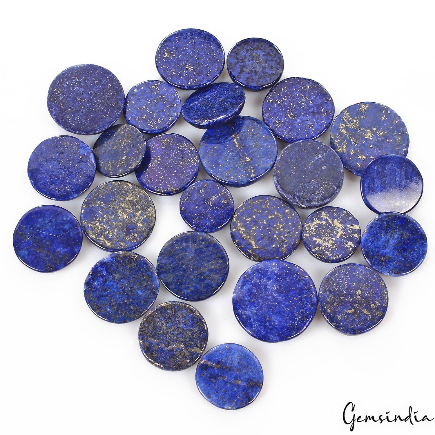 600 Cts/25 Pcs Natural Blue Lapis Lazuli Gold Pyrite Round Cab Gems For Jewelry