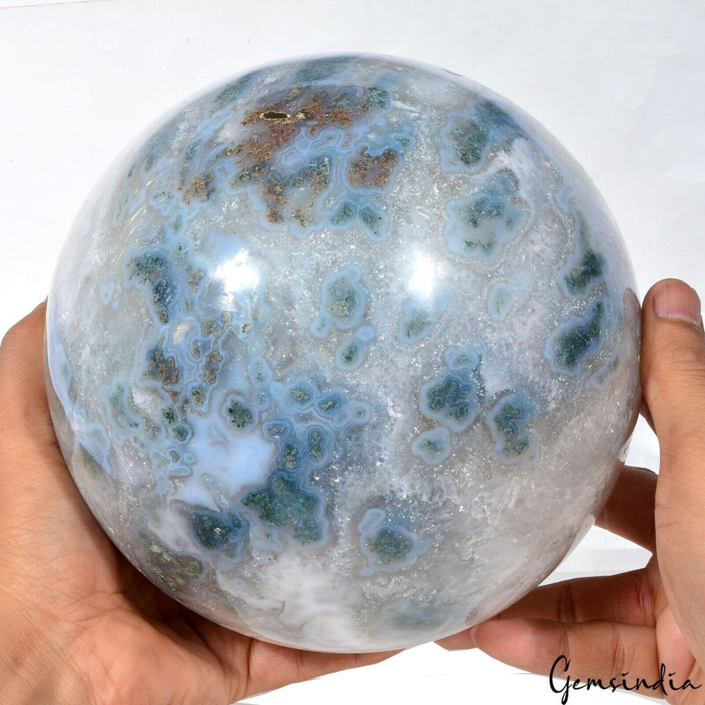 8.6 Kilo Natural Dendrite Moss Agate Sphere Crystal Healing Mineral Huge Sphere