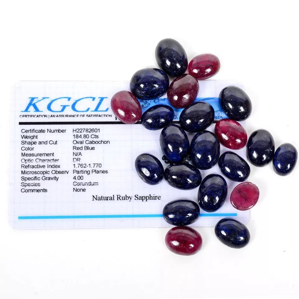 184.80 Ct/21Pcs Natural Red Ruby Blue Sapphire Oval Cab Loose Gems Certified Lot