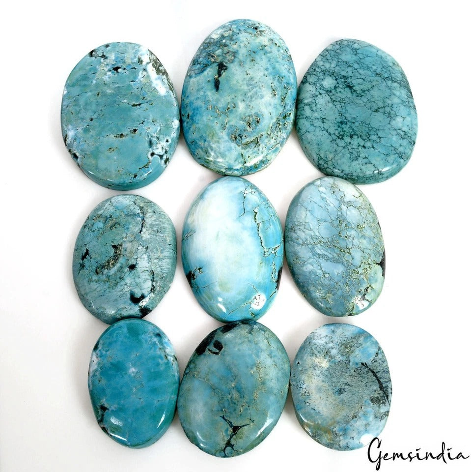 700 Cts/9 Pcs Natural Turquoise Blue Green Color Oval Cab Loose Gem For Jewelry