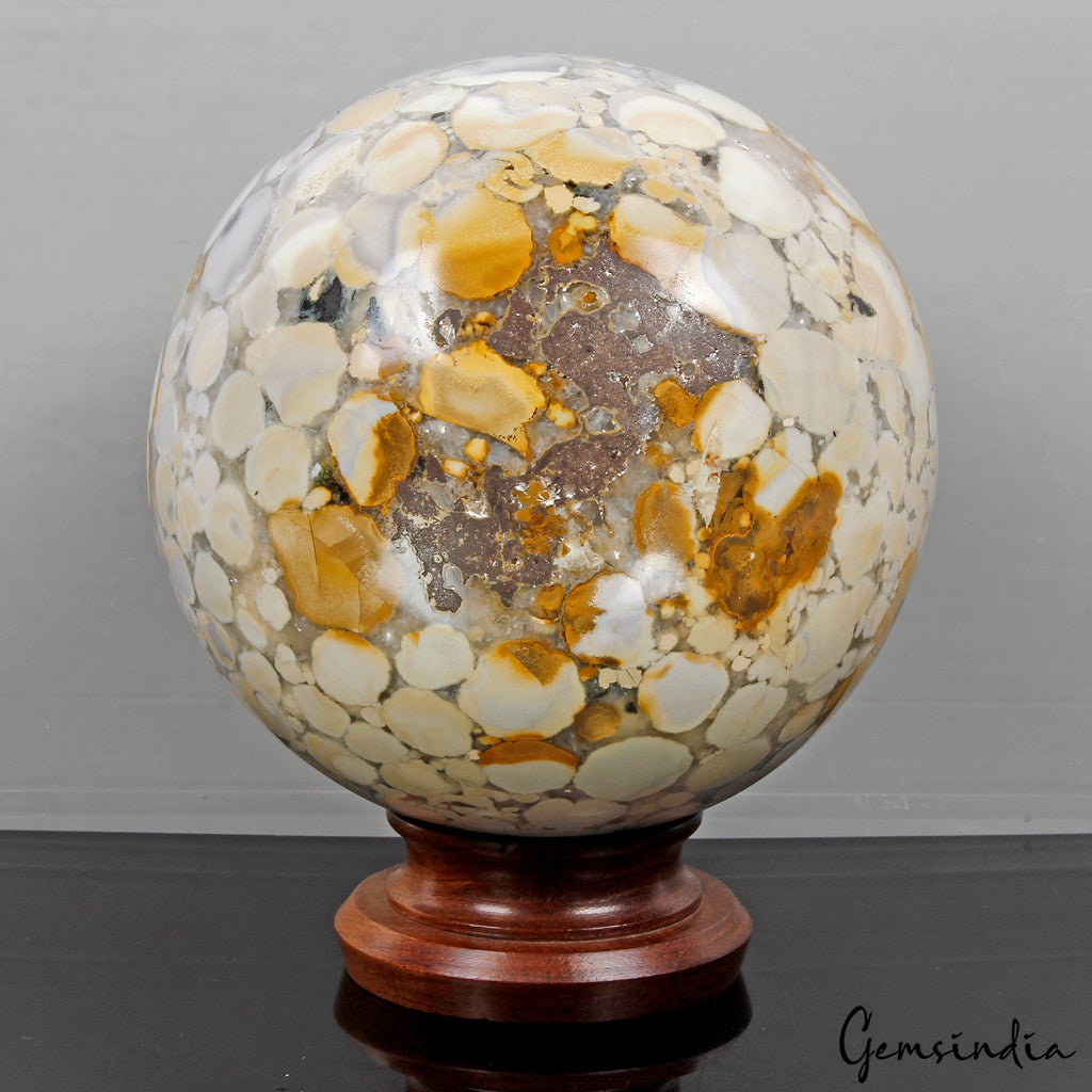 3.9 Kilo Natural Polished Bi-color Orbicular Ocean Jasper Sphere Healing Reiki