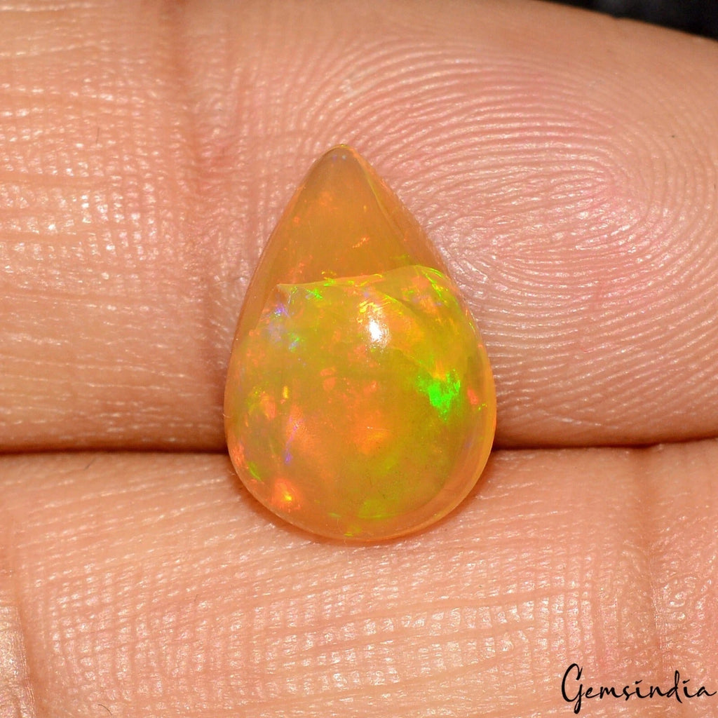 Certified 2.90 Cts Natural Welo Multi Fire Ethiopian Opal Pear Cab Gem For Ring