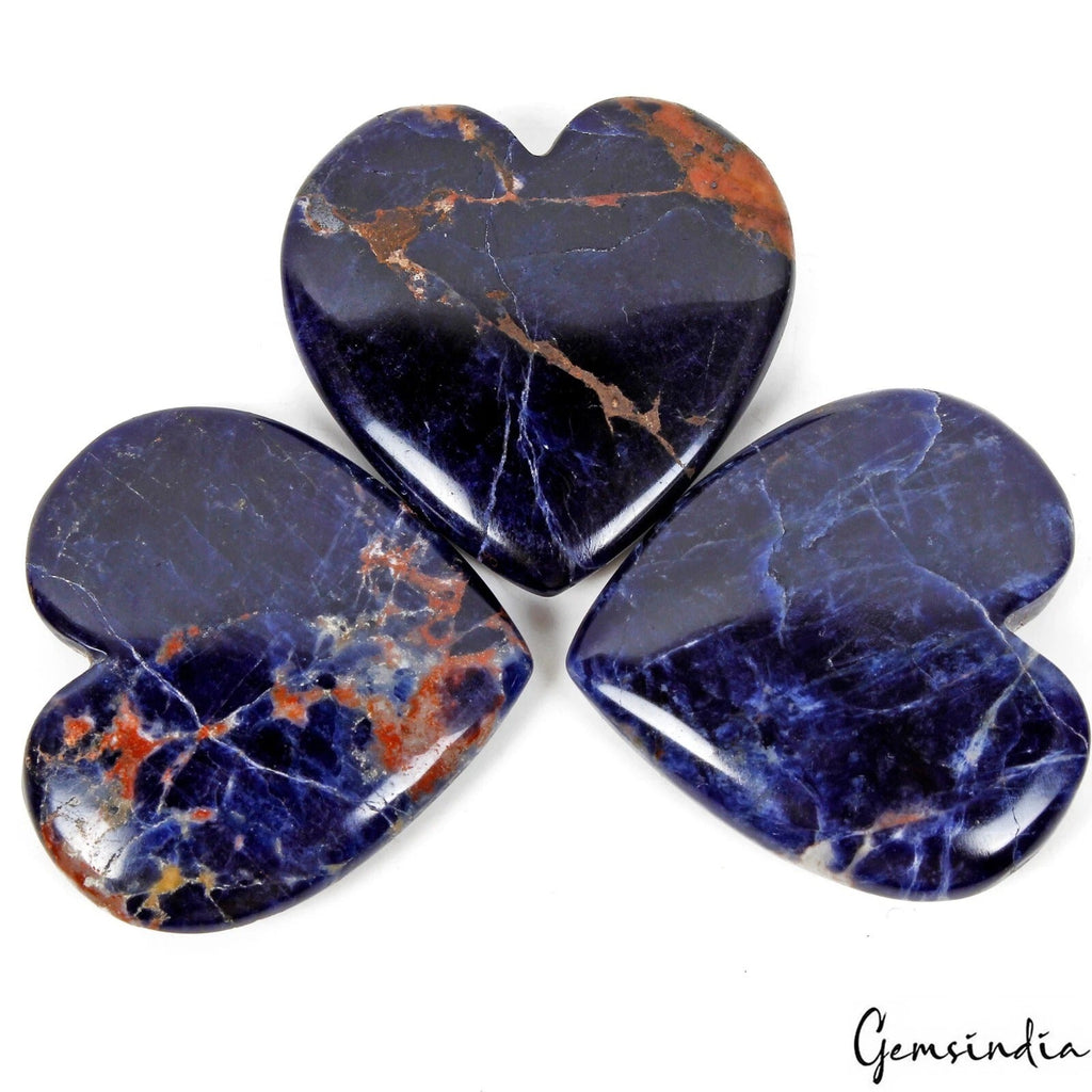 280 Cts/3 Pcs Natural Untreated Blue Sodalite 39-40mm Heart Cab Gems For Pendant