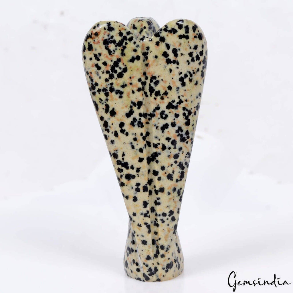 310Ct Natural Bi Color Dalmatian Jasper Single Stone Artwork Carved Angel Statue