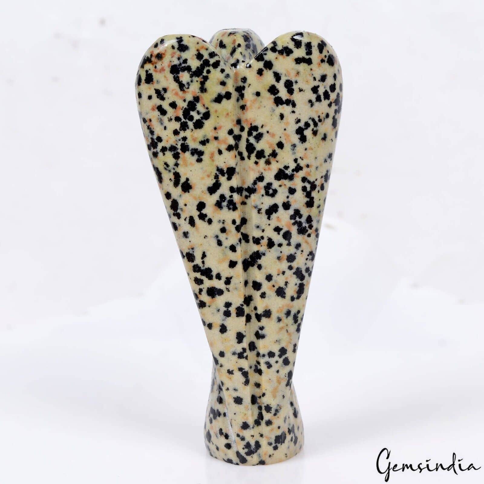 310Ct Natural Bi Color Dalmatian Jasper Single Stone Artwork Carved Angel Statue