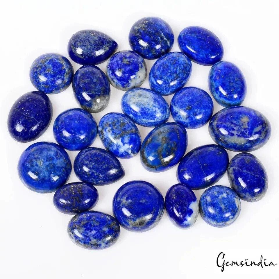 272 Ct/24 Pcs Natural Blue Gold Pyrite Lapis Lazuli Mix Cab Gems Lot For Jewelry