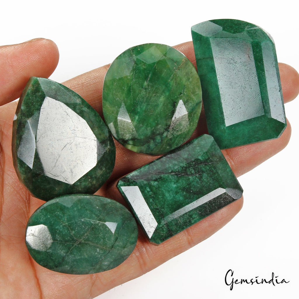 950 Cts/5 Pcs Natural Brazilian Bottle Green Emerald Mix Cut Loose Huge Gems Lot