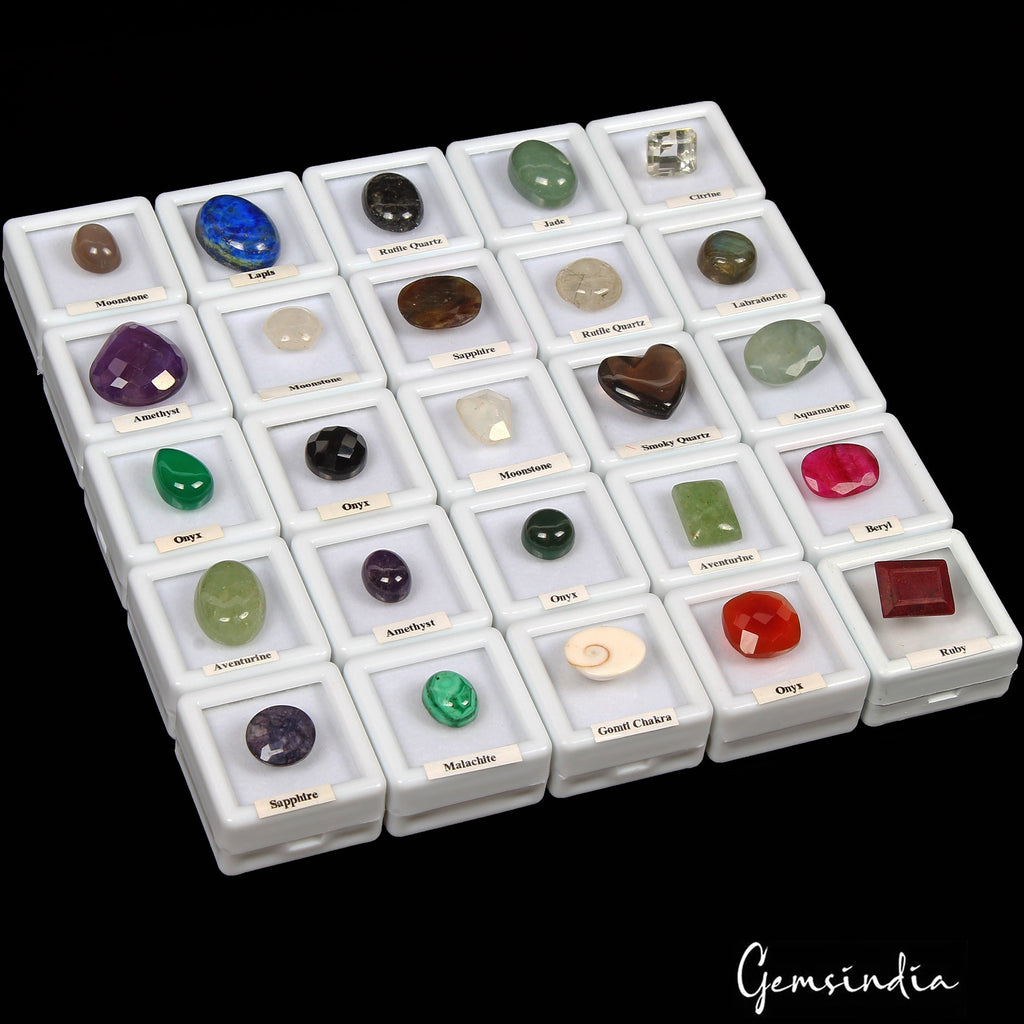 25 Pcs Estate Genuine Multi Gems Loose Multi Color Gemstones Collection W/ Boxes