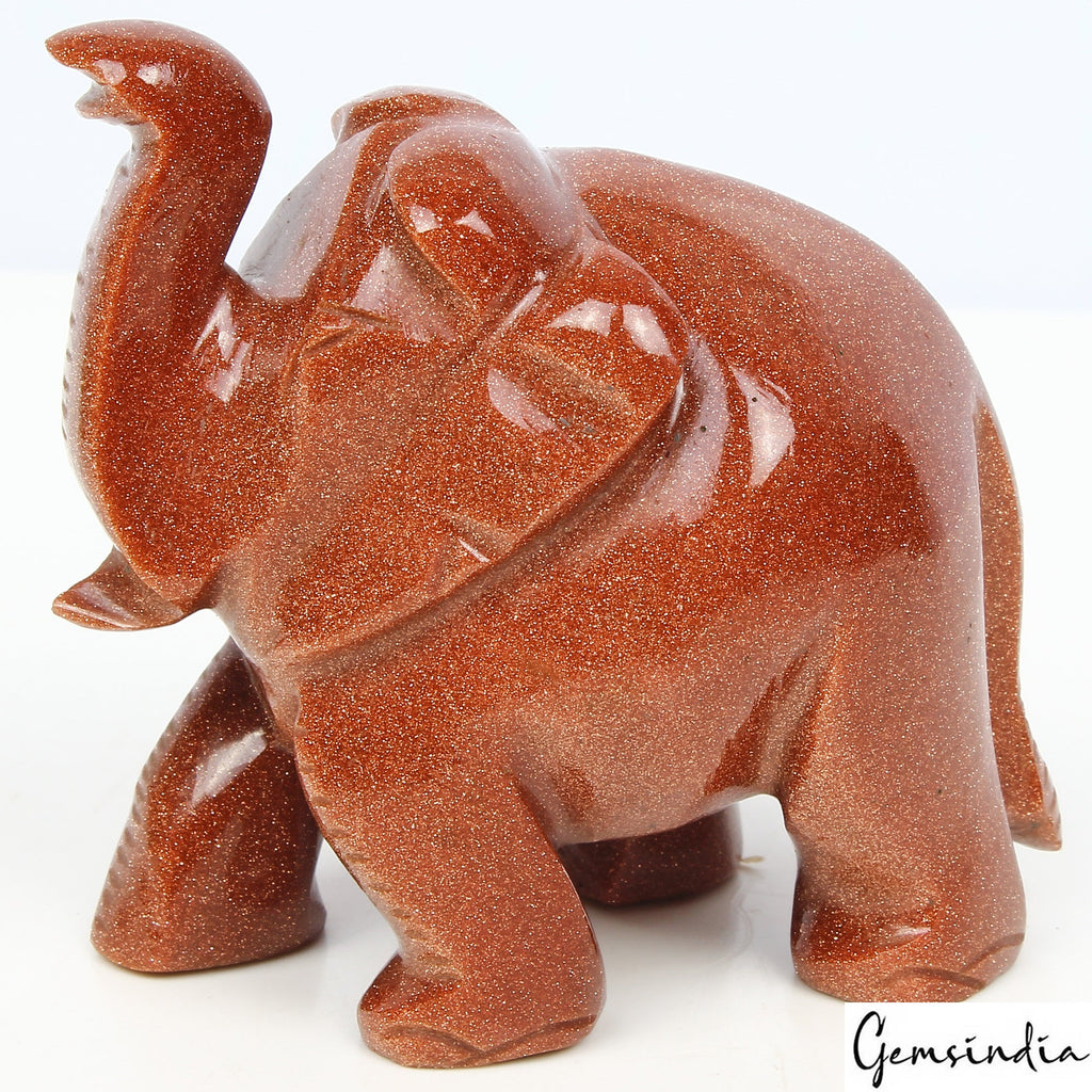 750Ct Natural Glittering Sunstone Elephant Hand Crafted Sculpture/Home Decor Art