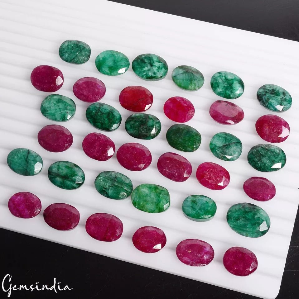 430 Ct/36 Pcs Natural Red Beryl/Green Emerald Oval Cut Loose Jewelry Gemstones