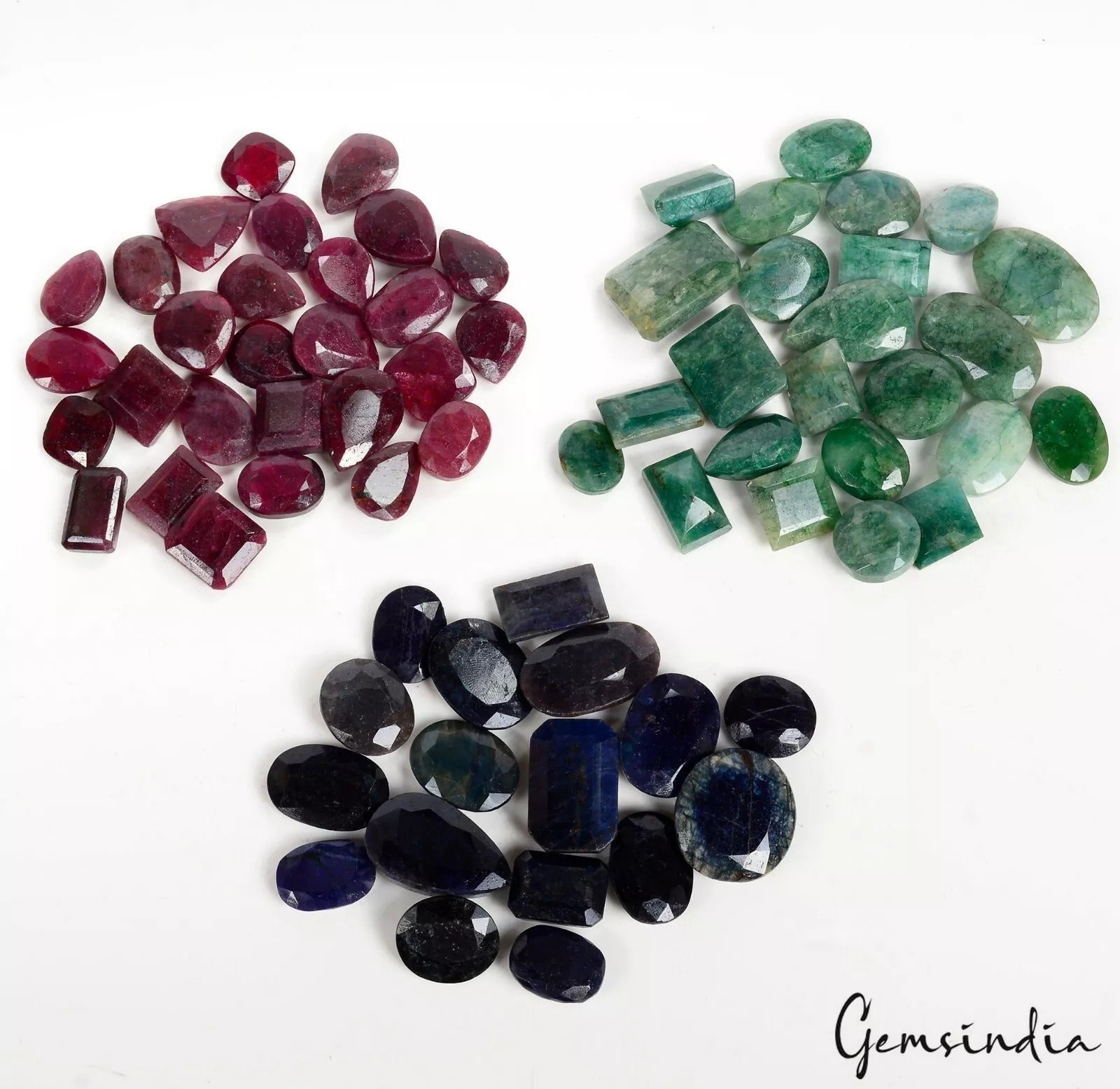 1620 Ct/69 Pcs Natural Ruby Emerald Sapphire Mix Cut Ring Size Loose Gemstones