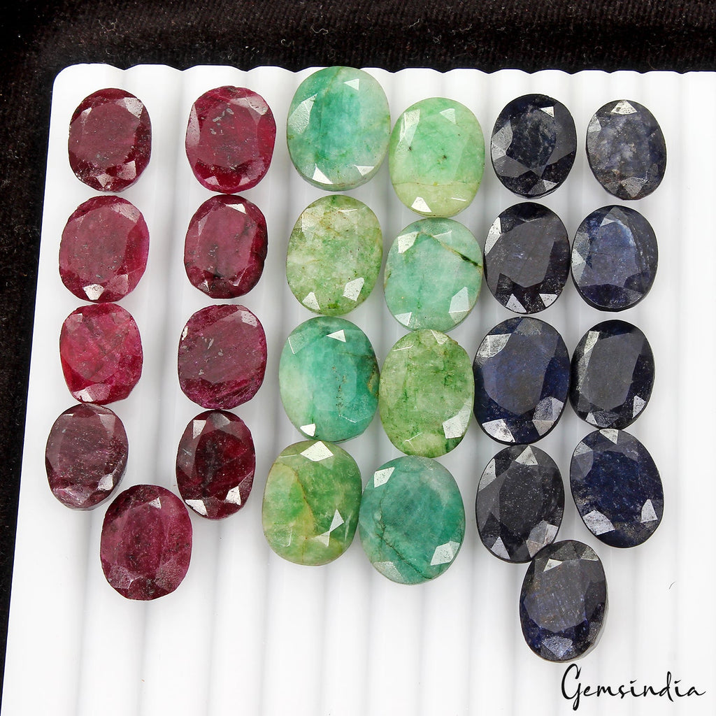 430 CT NATURAL EMERALD RUBY SAPPHIRE LOT OVAL SHAPE FACETED GEMSTONE FOR JEWELRY