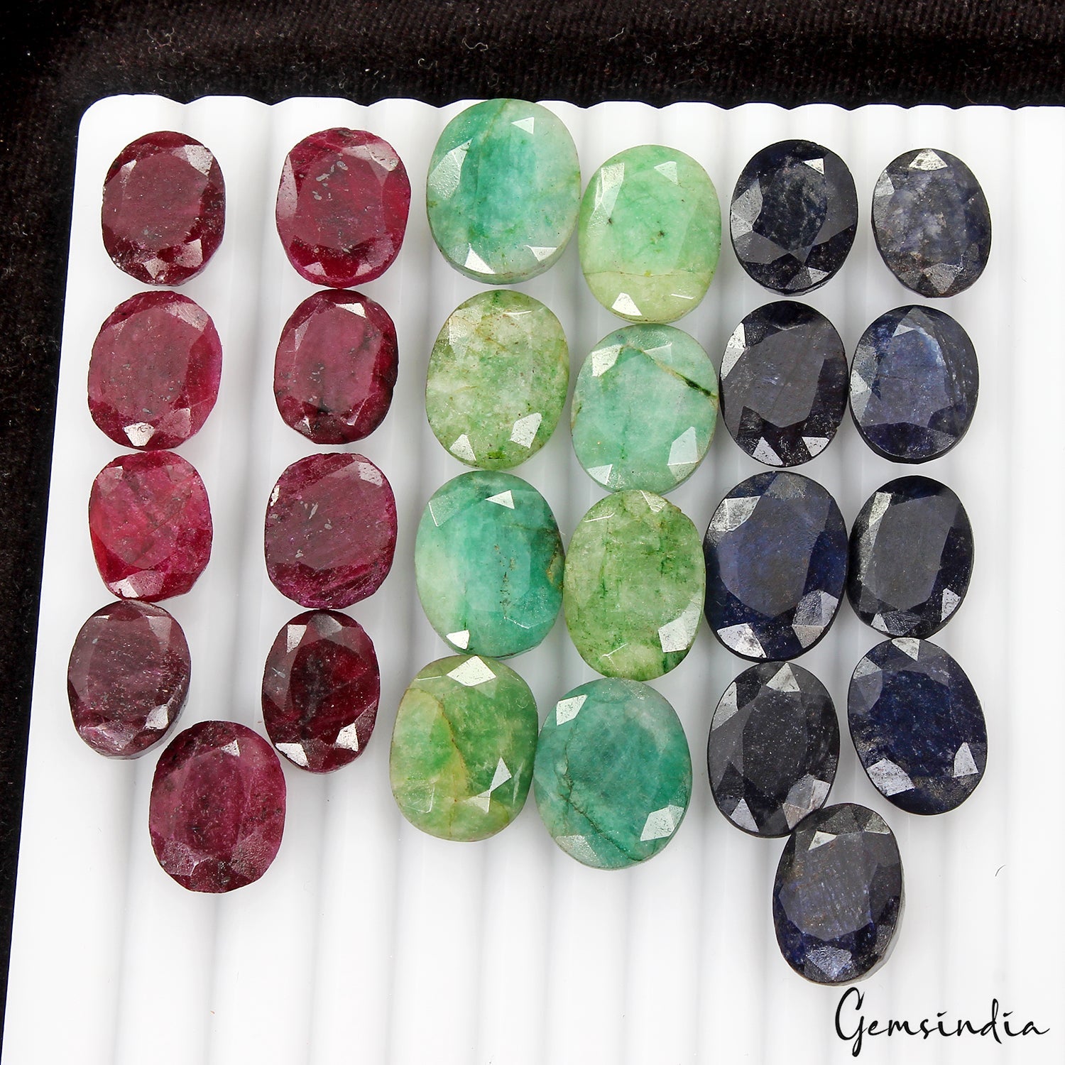 430 CT NATURAL EMERALD RUBY SAPPHIRE LOT OVAL SHAPE FACETED GEMSTONE FOR JEWELRY