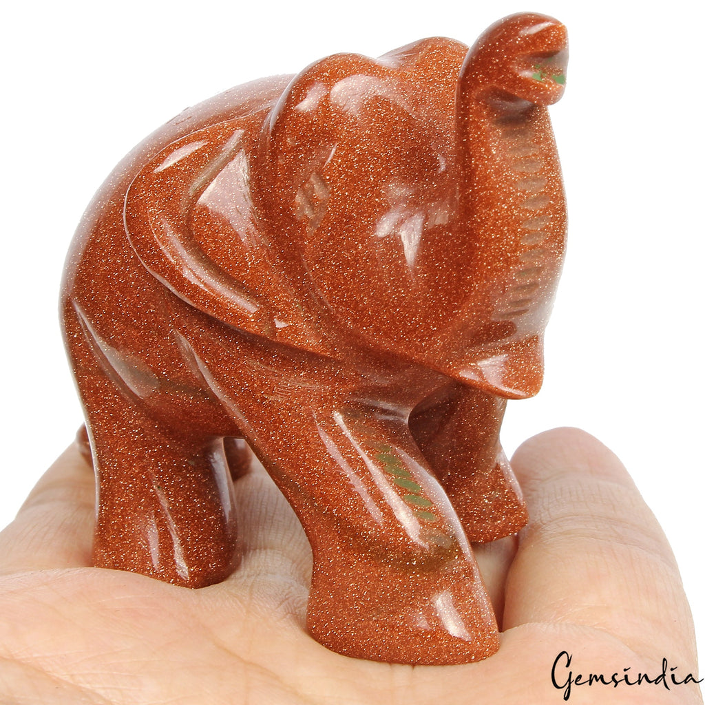 Natural Sunstone Trunk Up Elephant Statue 510 Cts Home Decor Artwork Sculpture