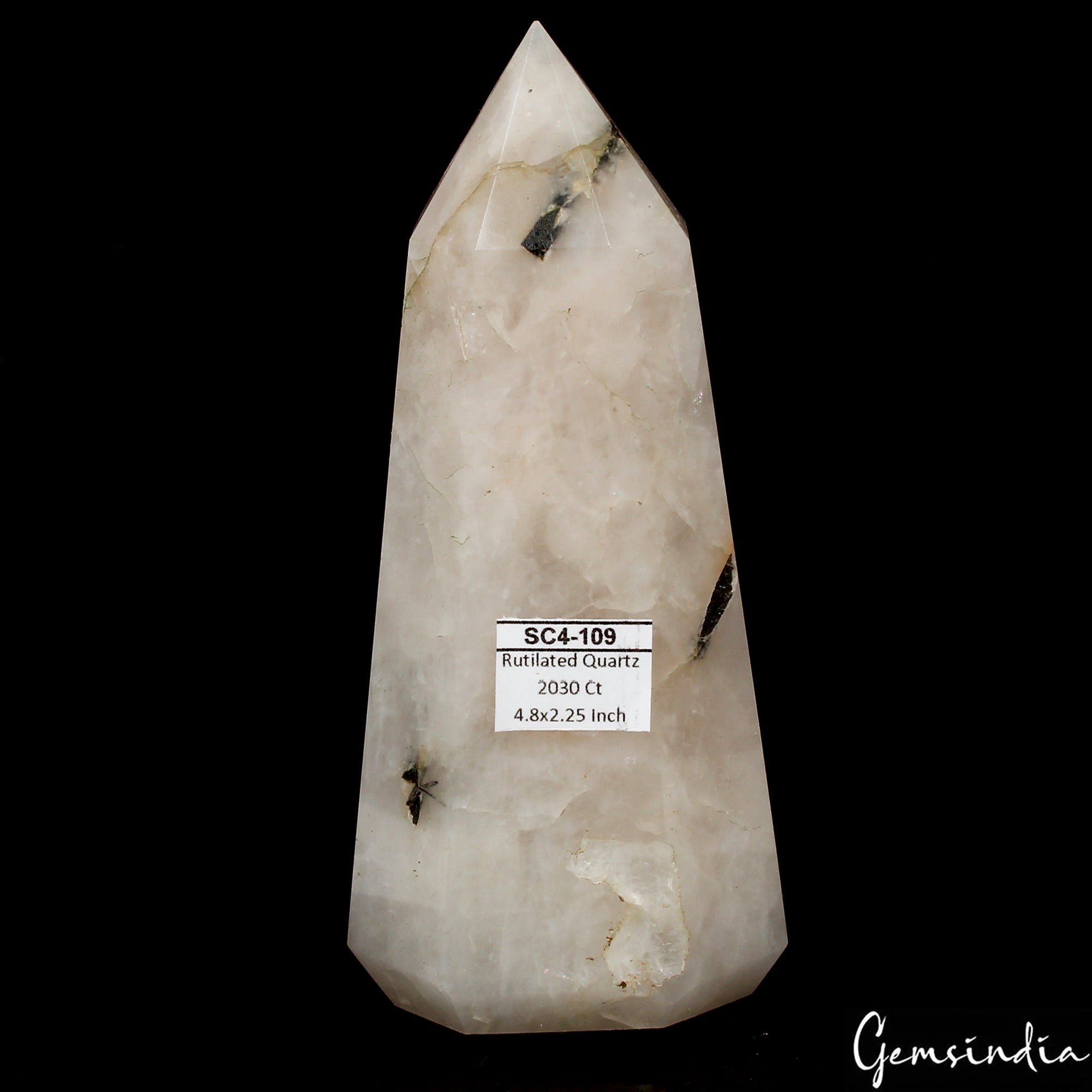 4.8" Natural Black Tourmaline Rutilated Quartz Tower Crystal Point Obelisk Stone