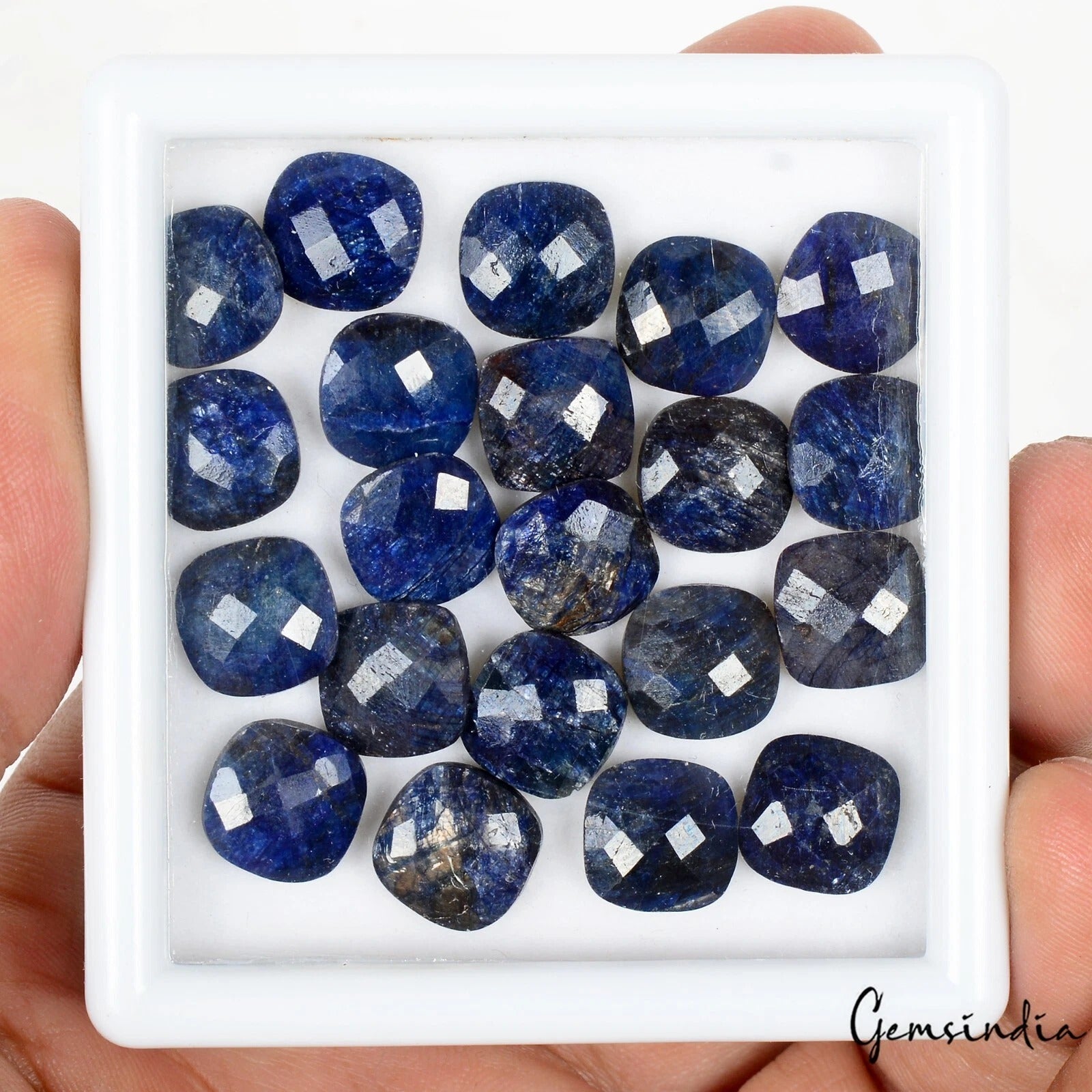 95.20 Cts/21 Pcs Natural Blue Sapphire Cushion Checker Cut Calibrated 10mm Gems
