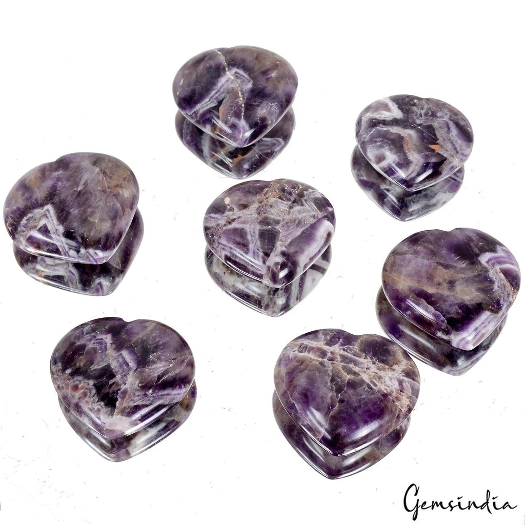 3200 Ct/7 Pcs Natural Dream Amethyst Healing Crystals Reiki Meditation Heart Lot