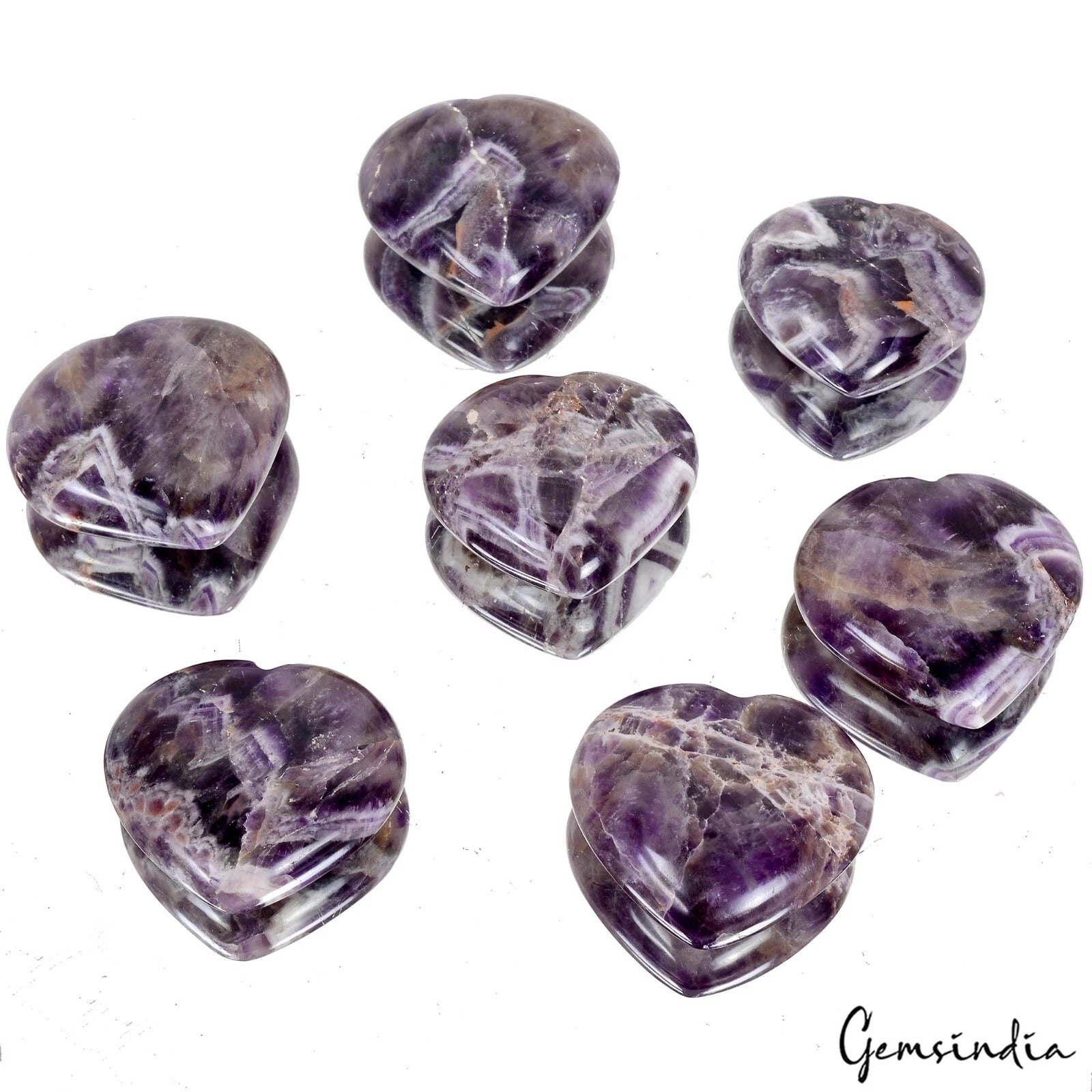 3200 Ct/7 Pcs Natural Dream Amethyst Healing Crystals Reiki Meditation Heart Lot